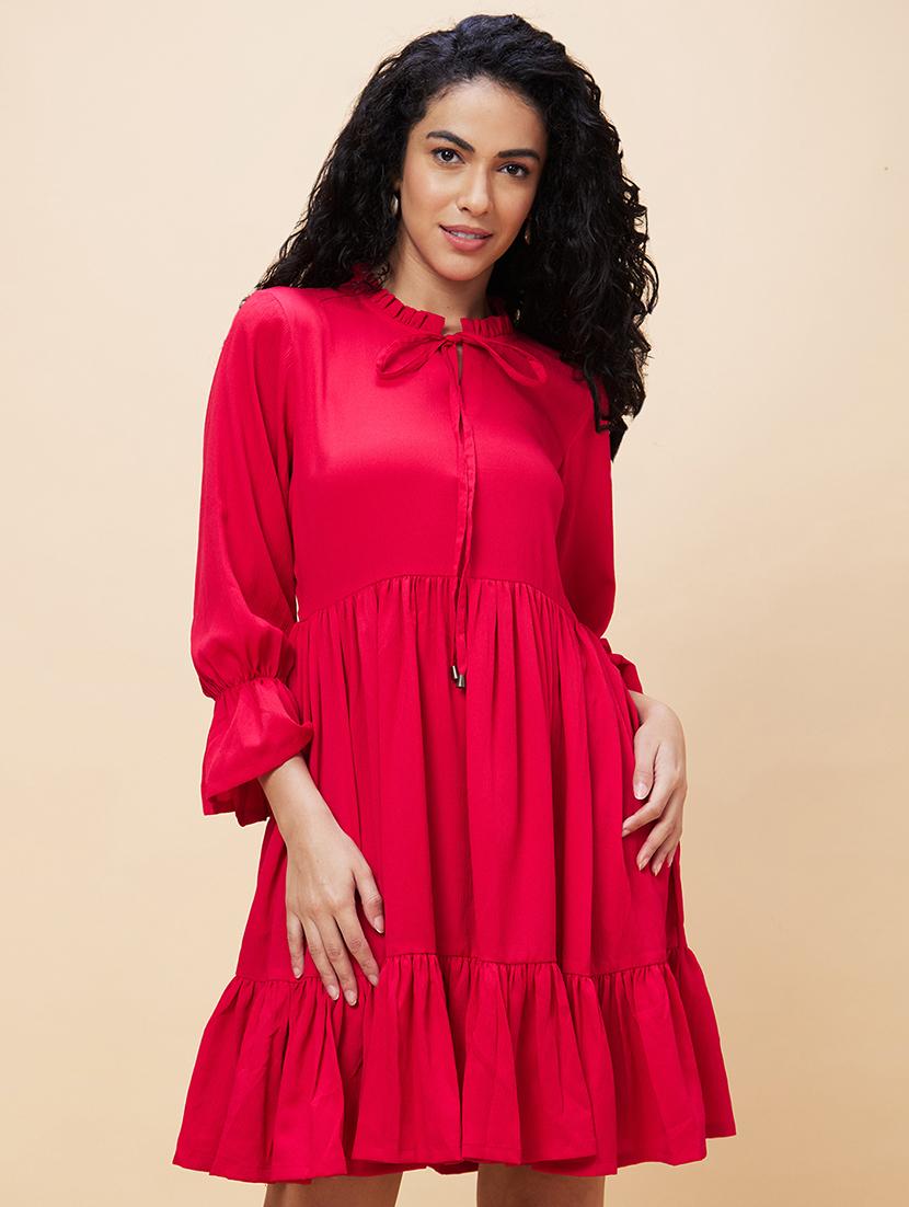 women pink polyester a-line dress - 20301539 -  Zoom Image - 0