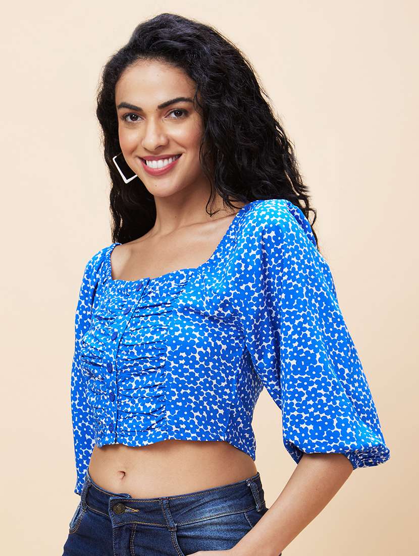 women blue polyester crop top - 20301545 -  Standard Image - 1