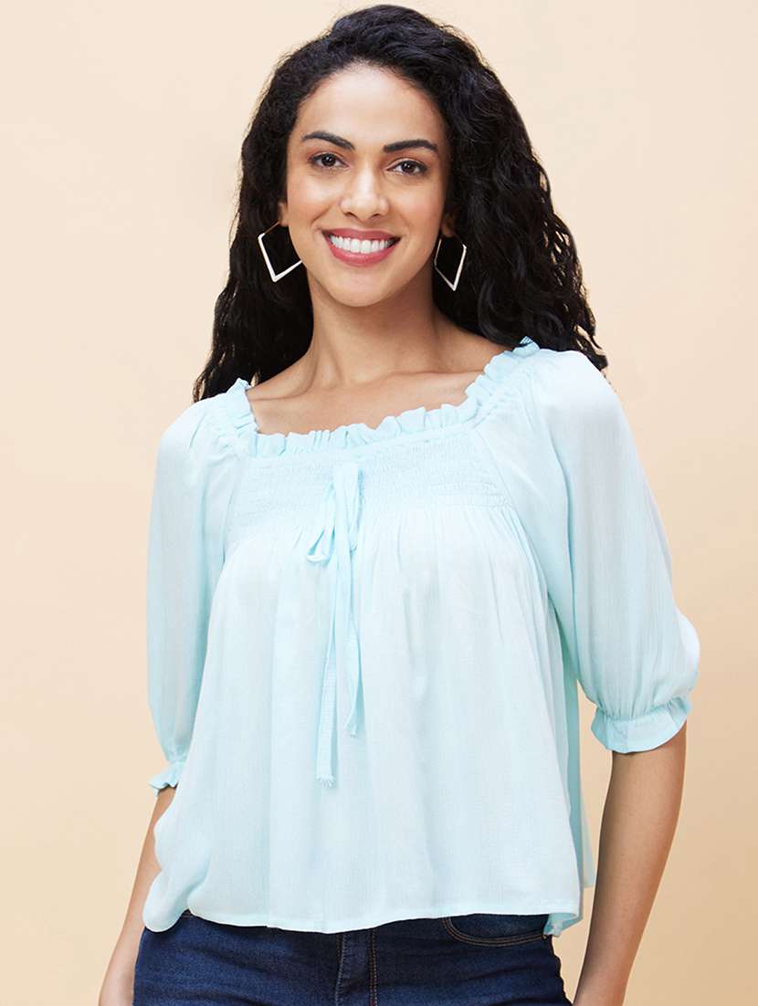 women light blue viscose regular top - 20301546 -  Standard Image - 1