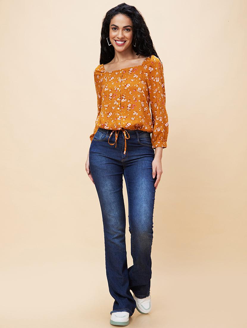 women mustard viscose regular top - 20301548 - Standard Image - 4