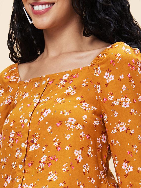 women mustard viscose regular top - 20301548 - Standard Image - 6