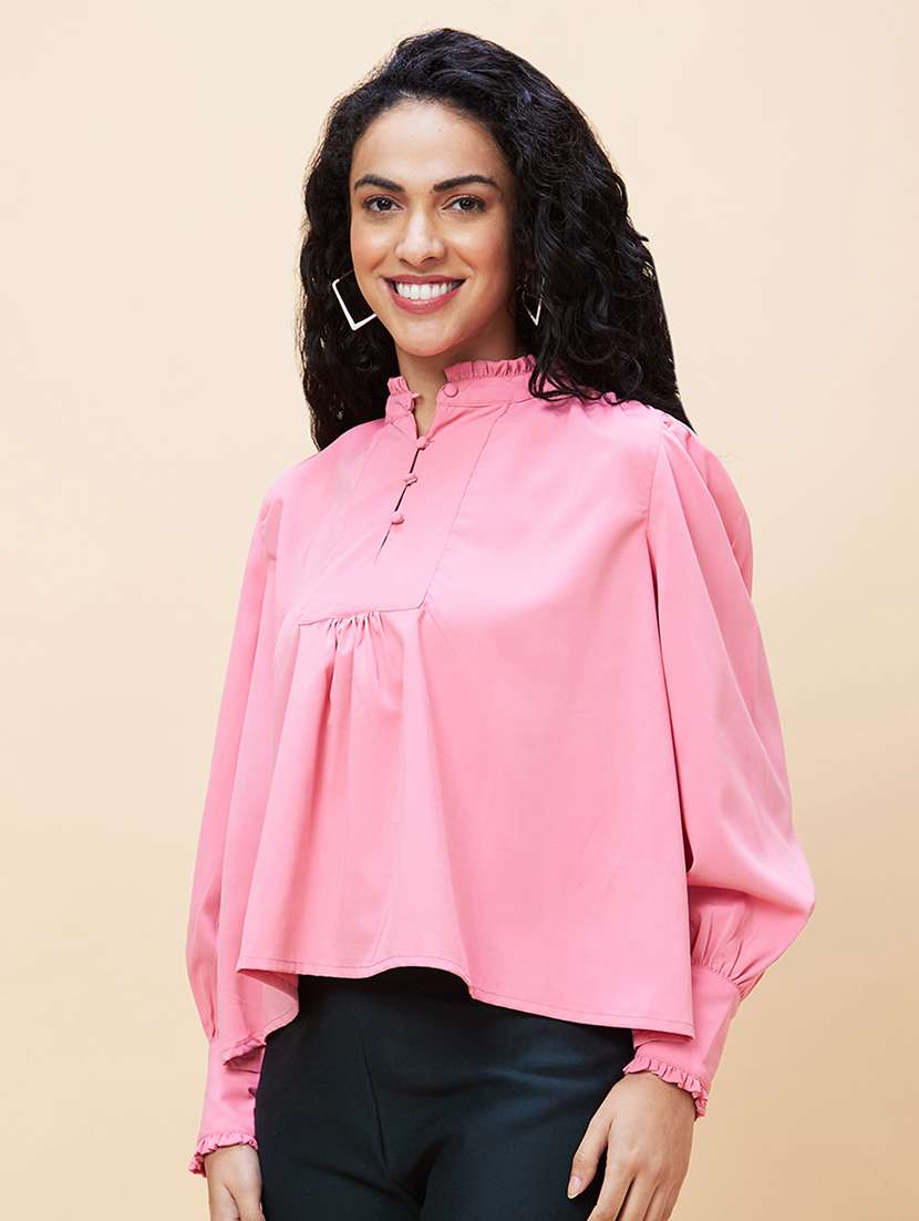 women pink polyester regular top - 20301551 -  Standard Image - 1