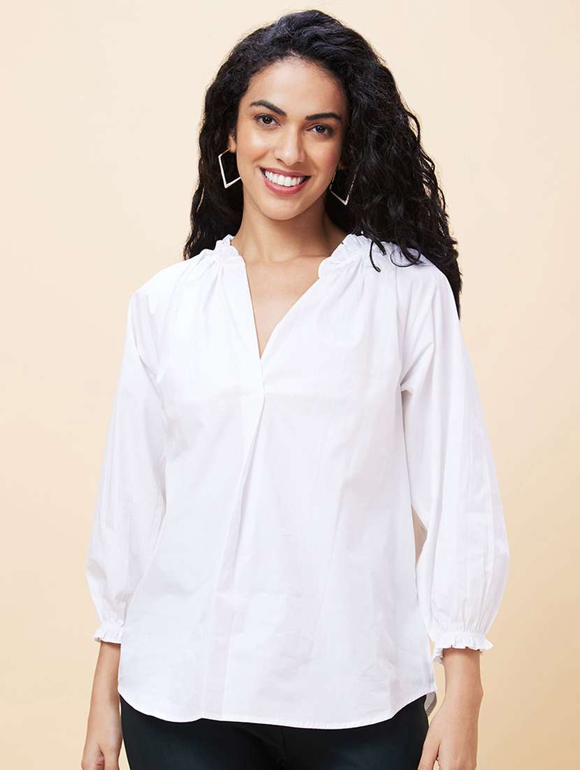 women white cotton regular top - 20301552 - Standard Image - 1