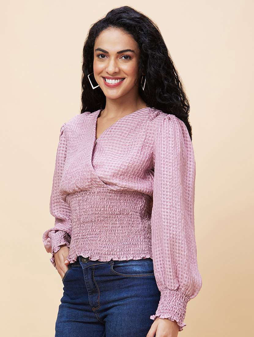 women pink polyester regular top - 20301555 -  Standard Image - 1