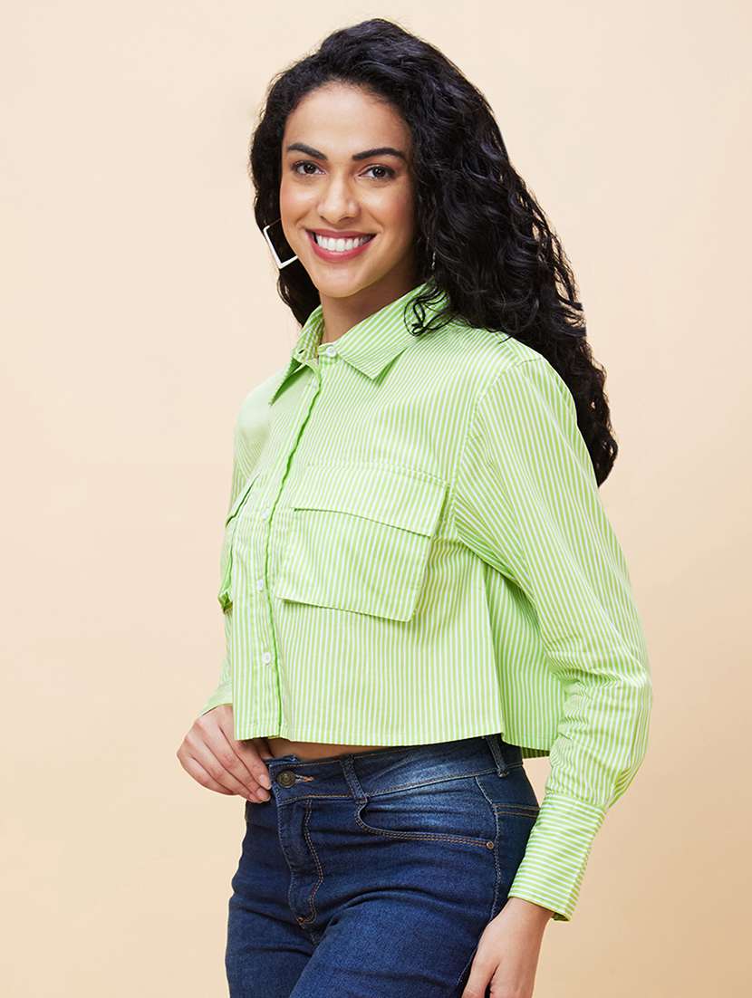 women green cotton shirt style top - 20301557 -  Standard Image - 1