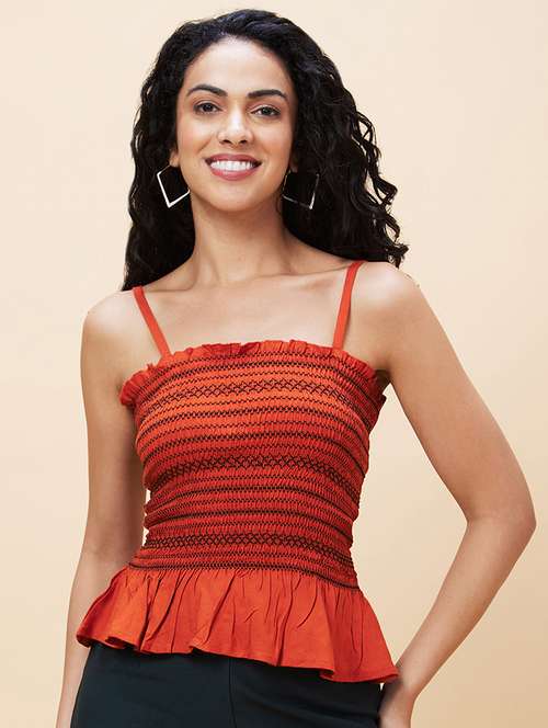 women rust viscose peplum top - 20301558 -  Standard Image - 0