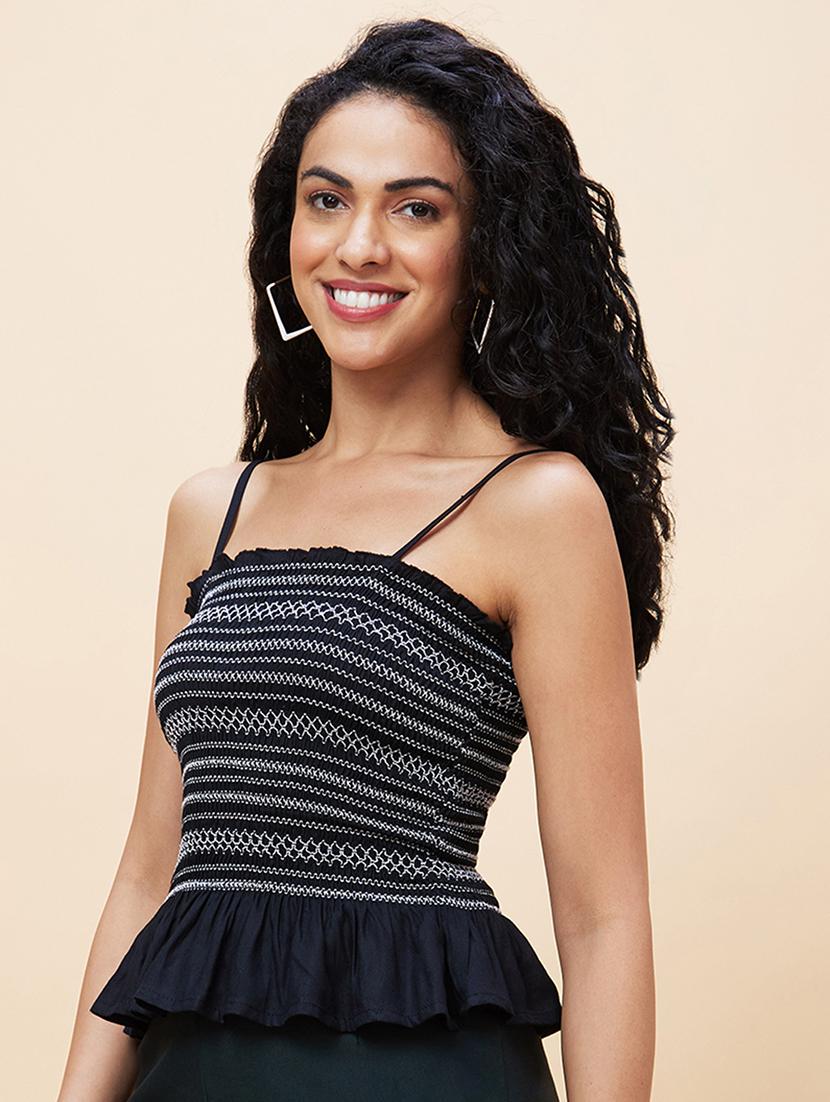 women black viscose peplum top - 20301559 -  Standard Image - 1