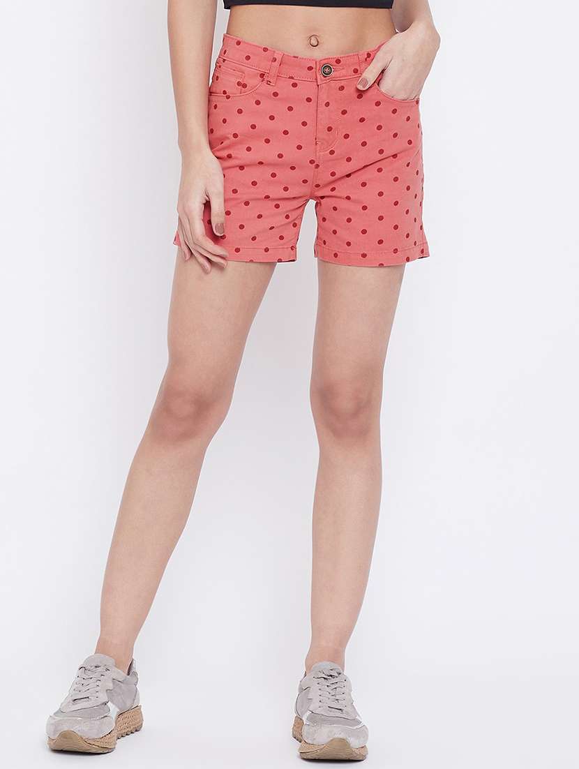 coral polka dots tailored short