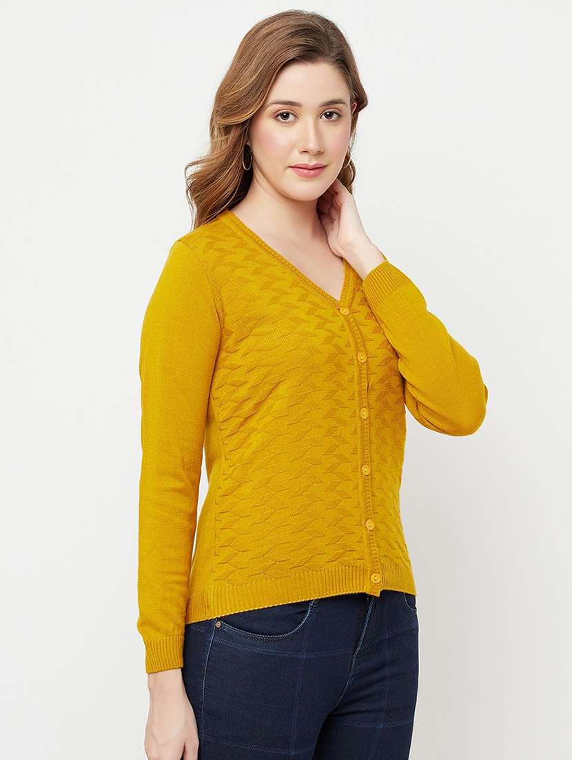 yellow self design cardigan - 20301930 - Standard Image - 1
