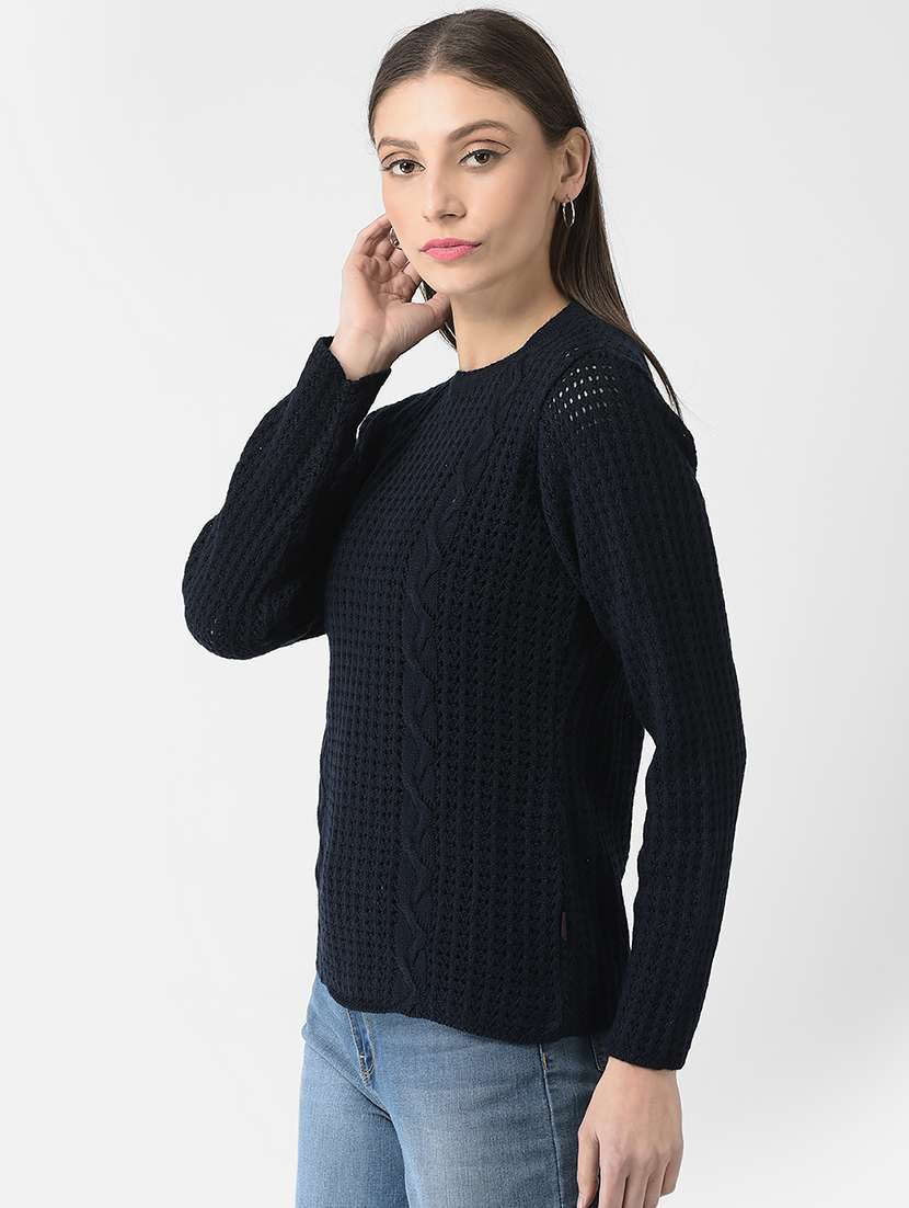 dark blue self design pullover - 20301935 - Standard Image - 1