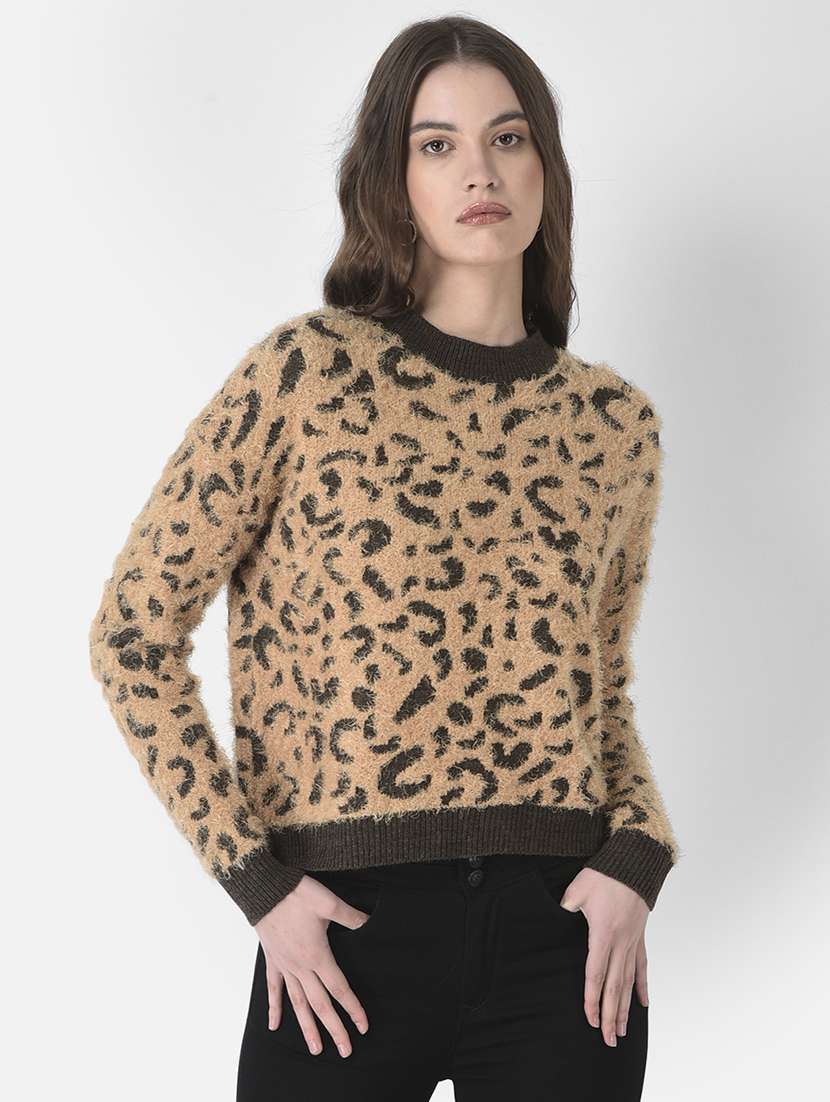 brown animal pattern pullover
