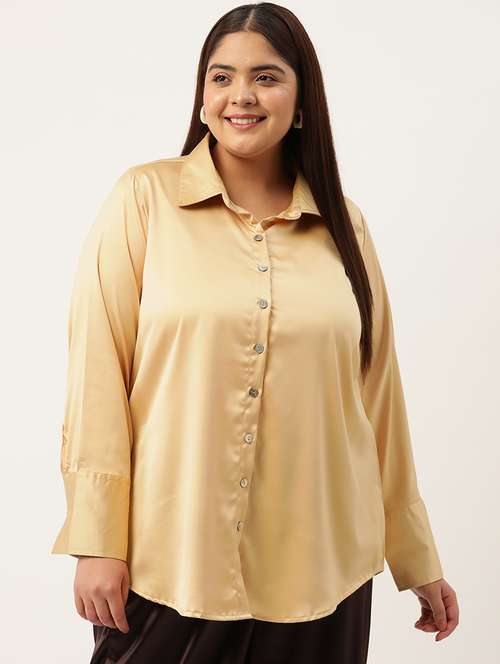 women plus size solid long sleeve shirt - 20302532 - Standard Image - 0