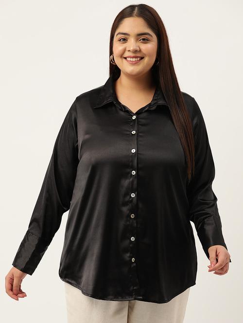 black satin plus shirt - 20302535 -  Standard Image - 0