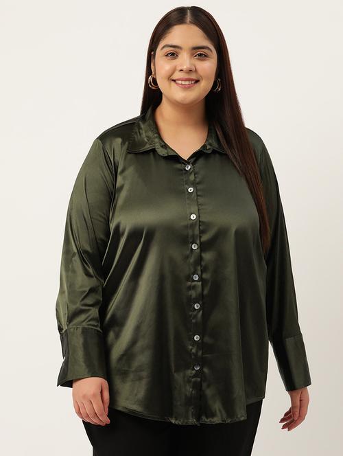 olive satin plus shirt - 20302536 -  Standard Image - 0