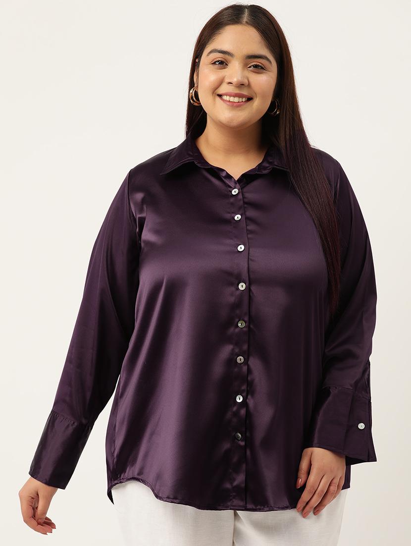 purple satin plus shirt - 20302537 -  Zoom Image - 0