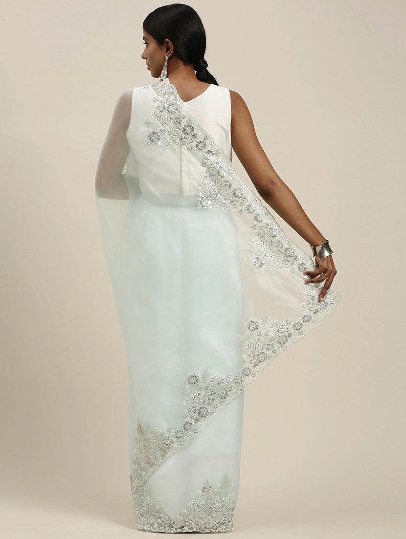 light blue colored embroidered saree with blouse - 20302573 - Standard Image - 1