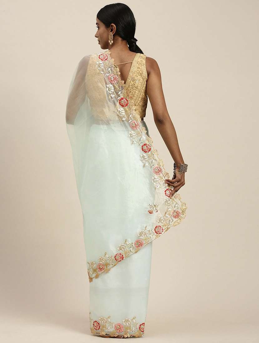 light blue colored embroidered saree - 20302601 - Standard Image - 1