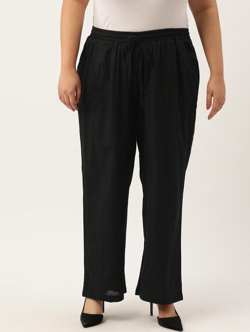 black linen relaxed fit palazzo - 20302750 - Standard Image - 0