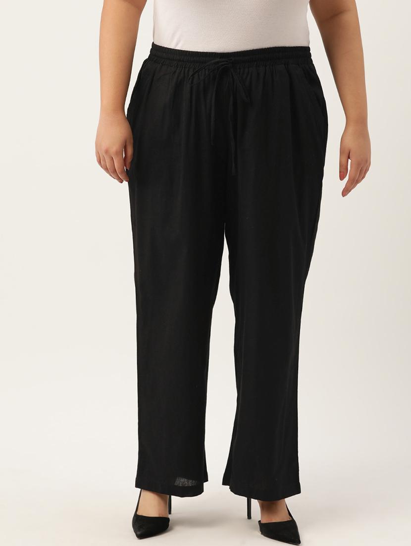 black linen relaxed fit palazzo - 20302750 - Zoom Image - 0