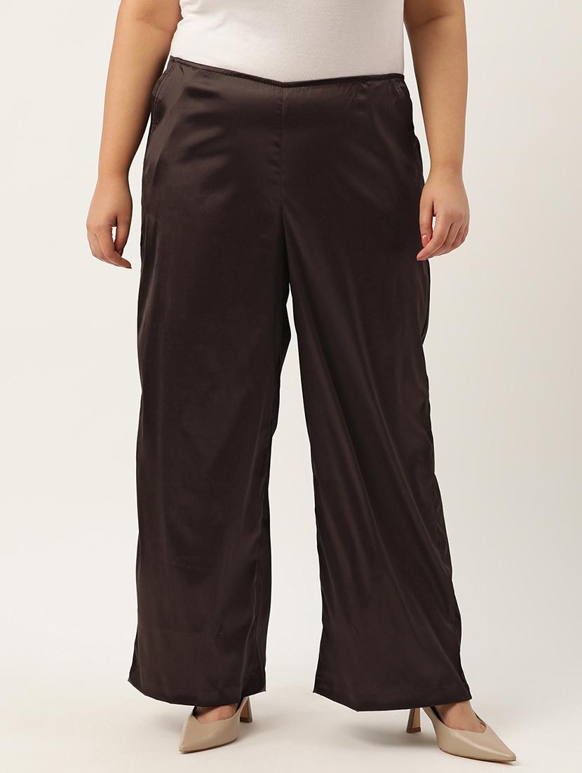 brown linen relaxed fit palazzo - 20302754 -  Zoom Image - 0