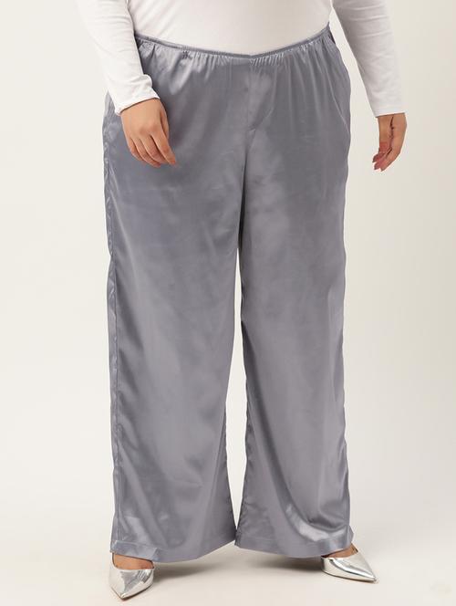 silver linen relaxed fit palazzo - 20302756 - Standard Image - 0