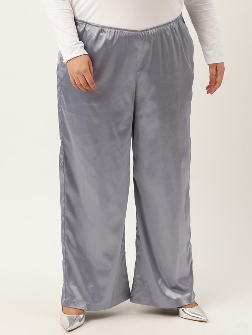 silver linen relaxed fit palazzo - 20302756 - Zoom Image - 0