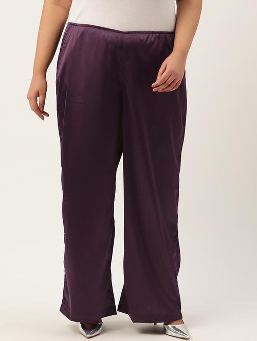 purple linen relaxed fit palazzo - 20302757 -  Standard Image - 0