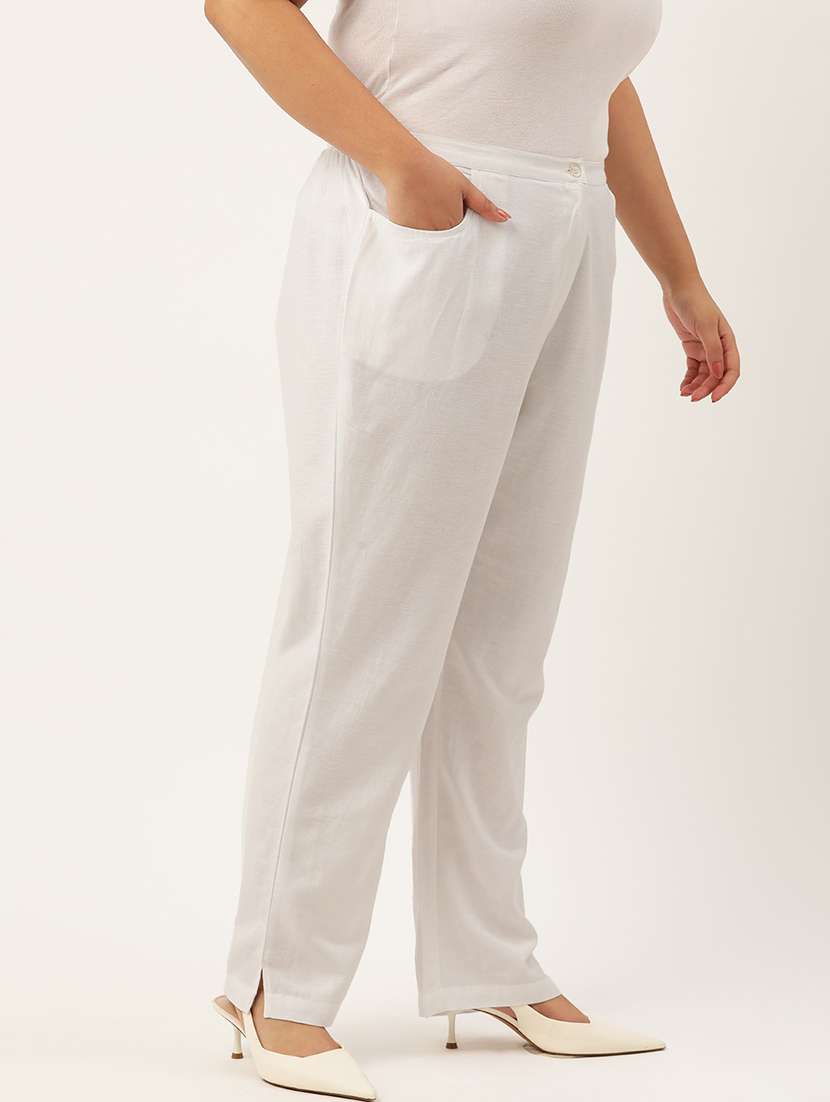 white linen flat front trousers  - 20302758 -  Standard Image - 1