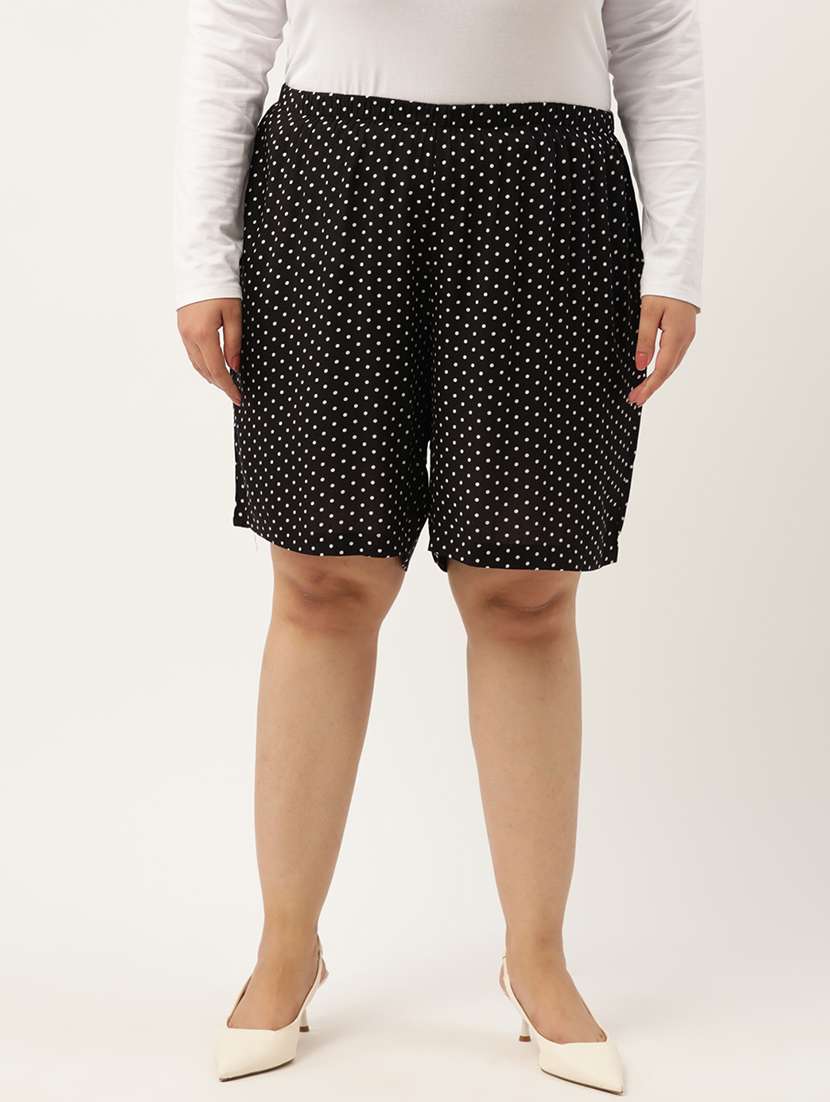 black polka doted knee length short - 20302775 -  Zoom Image - 0