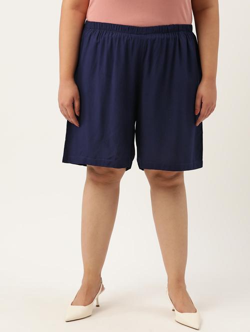 navy blue solid knee length short - 20302776 -  Standard Image - 0
