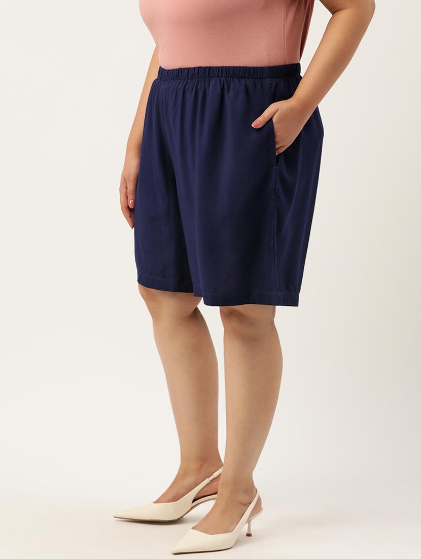navy blue solid knee length short - 20302776 - Standard Image - 1