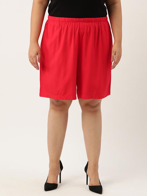 red solid knee length short - 20302781 - Standard Image - 0