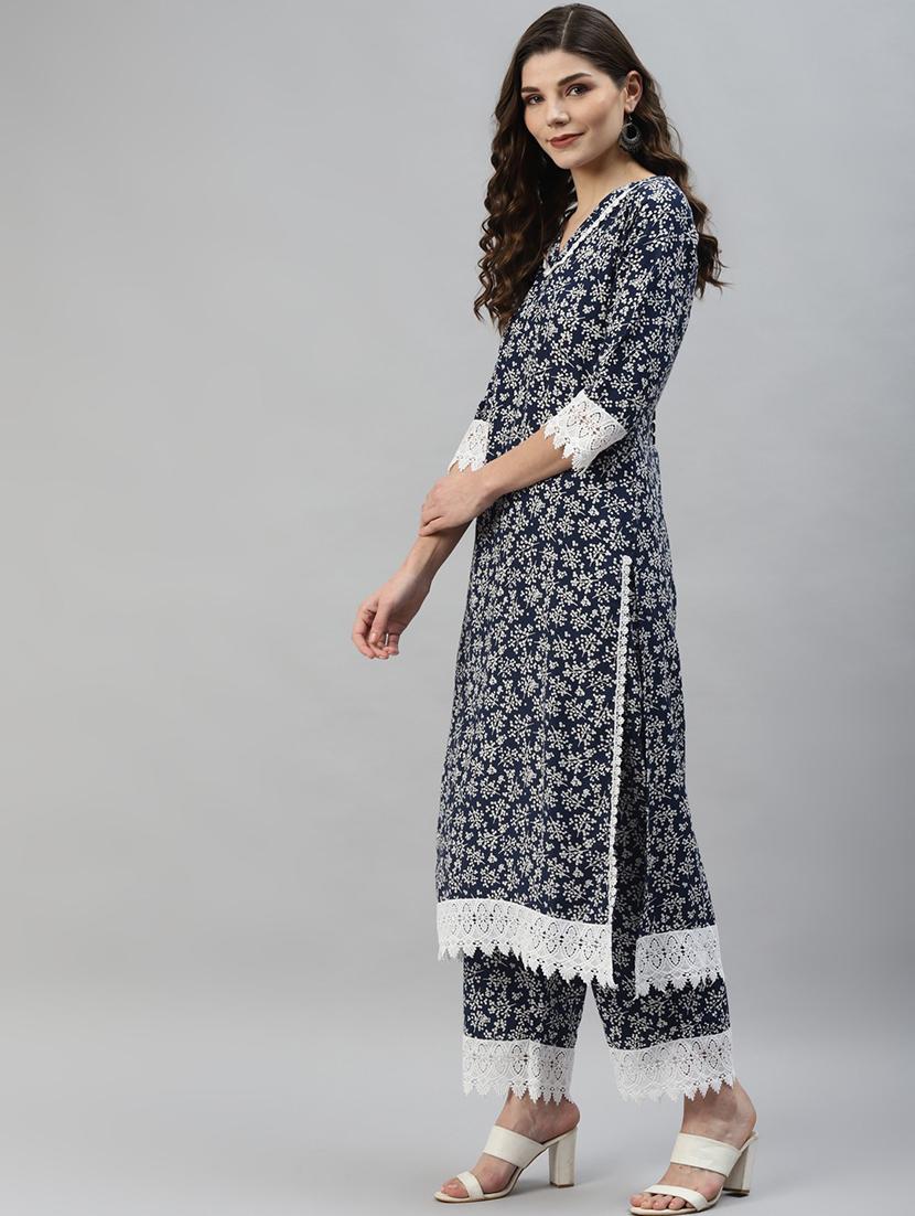 navy blue colored kurta palazzo set - 20302818 -  Standard Image - 1