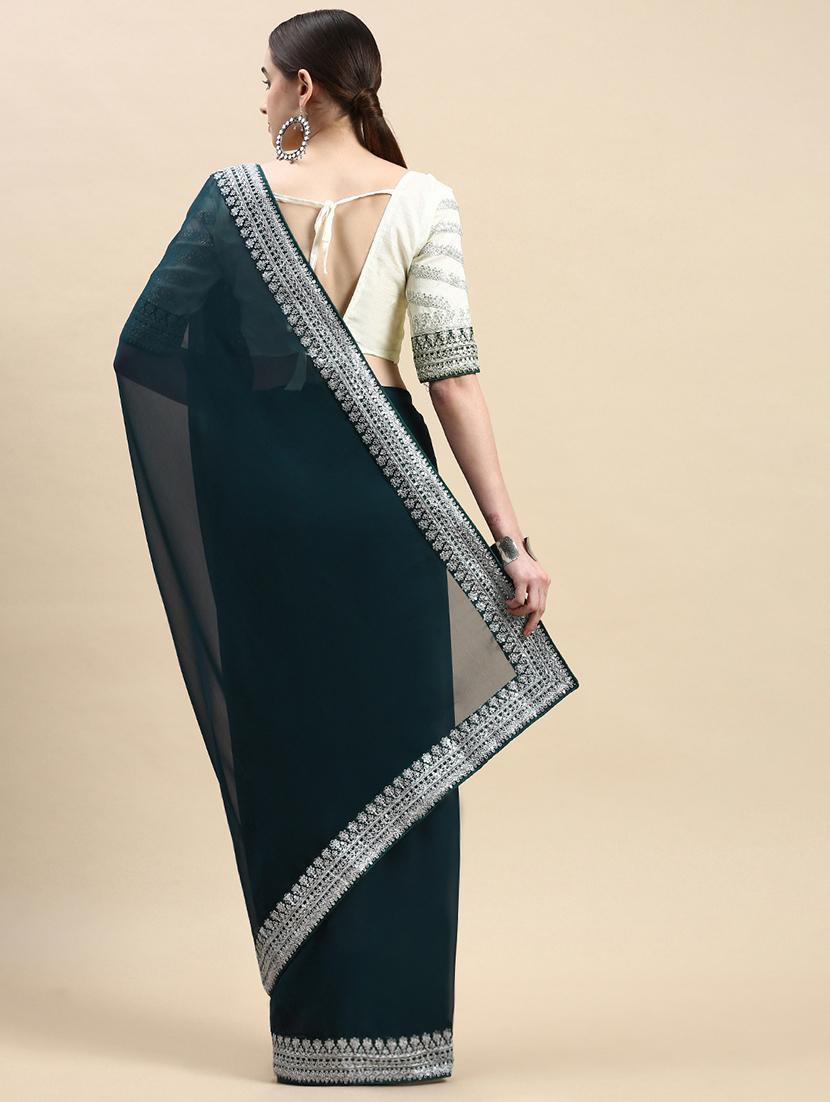 soft georgette saree with silver embroidered border - 20303103 -  Standard Image - 1