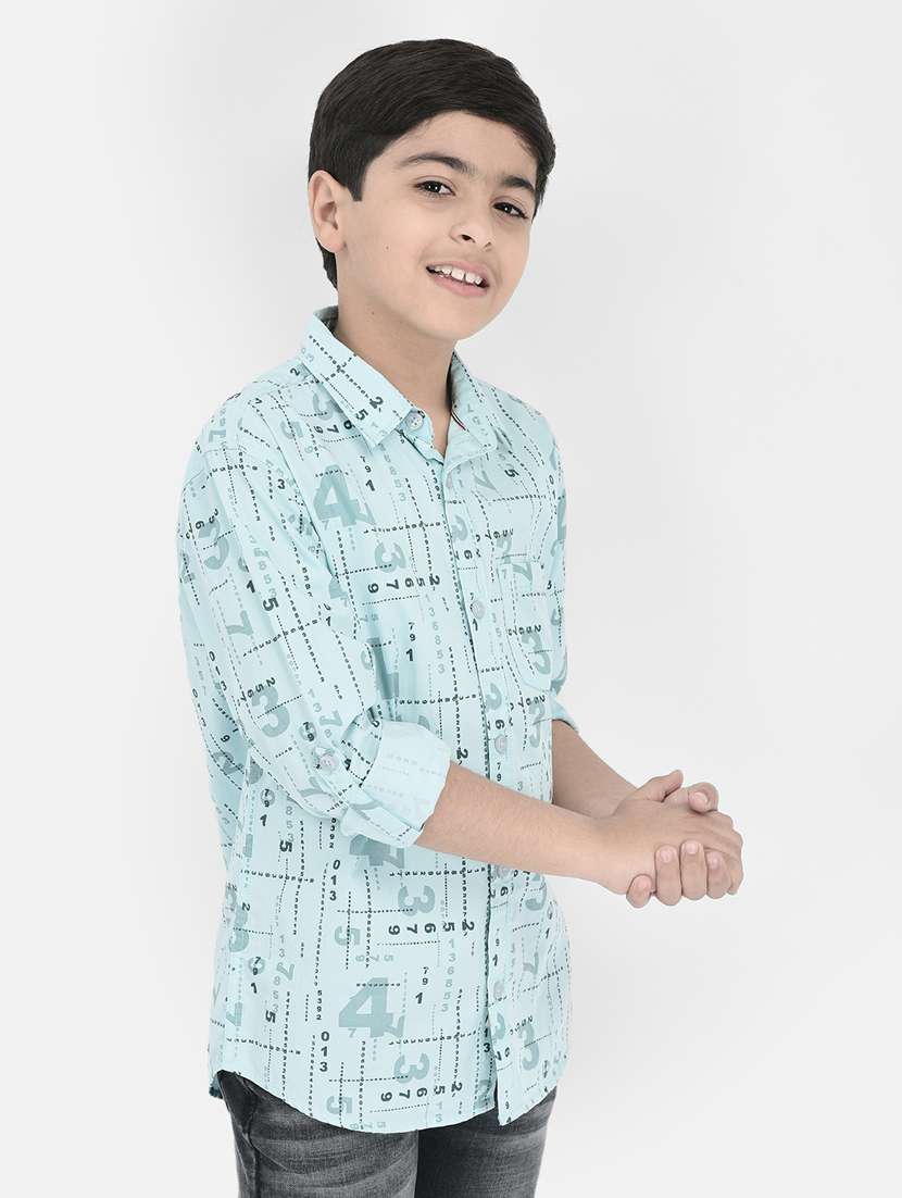 light blue printed long sleeves shirt - 20304003 -  Standard Image - 1