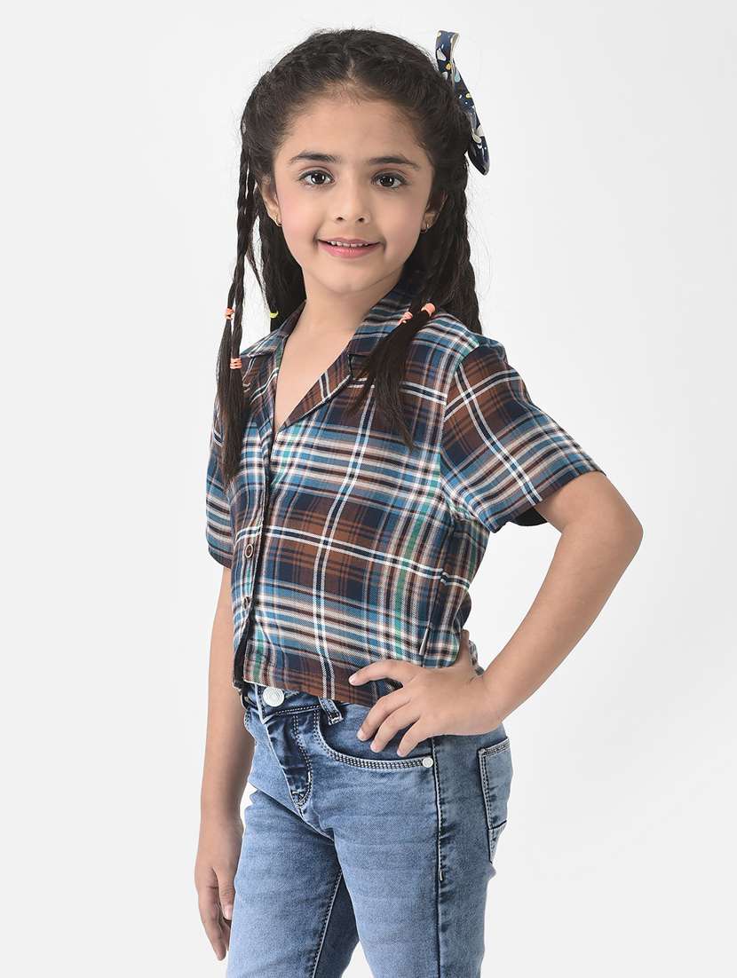 girls multi color check printed cropped shirt - 20304257 -  Standard Image - 1