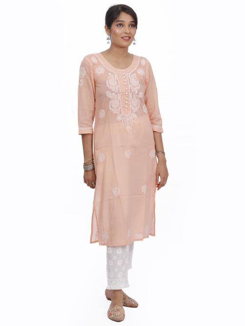 peach colored straight kurta - 20304829 -  Standard Image - 0