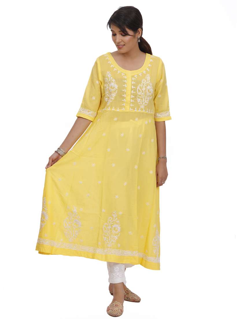 yellow colored a-line kurta