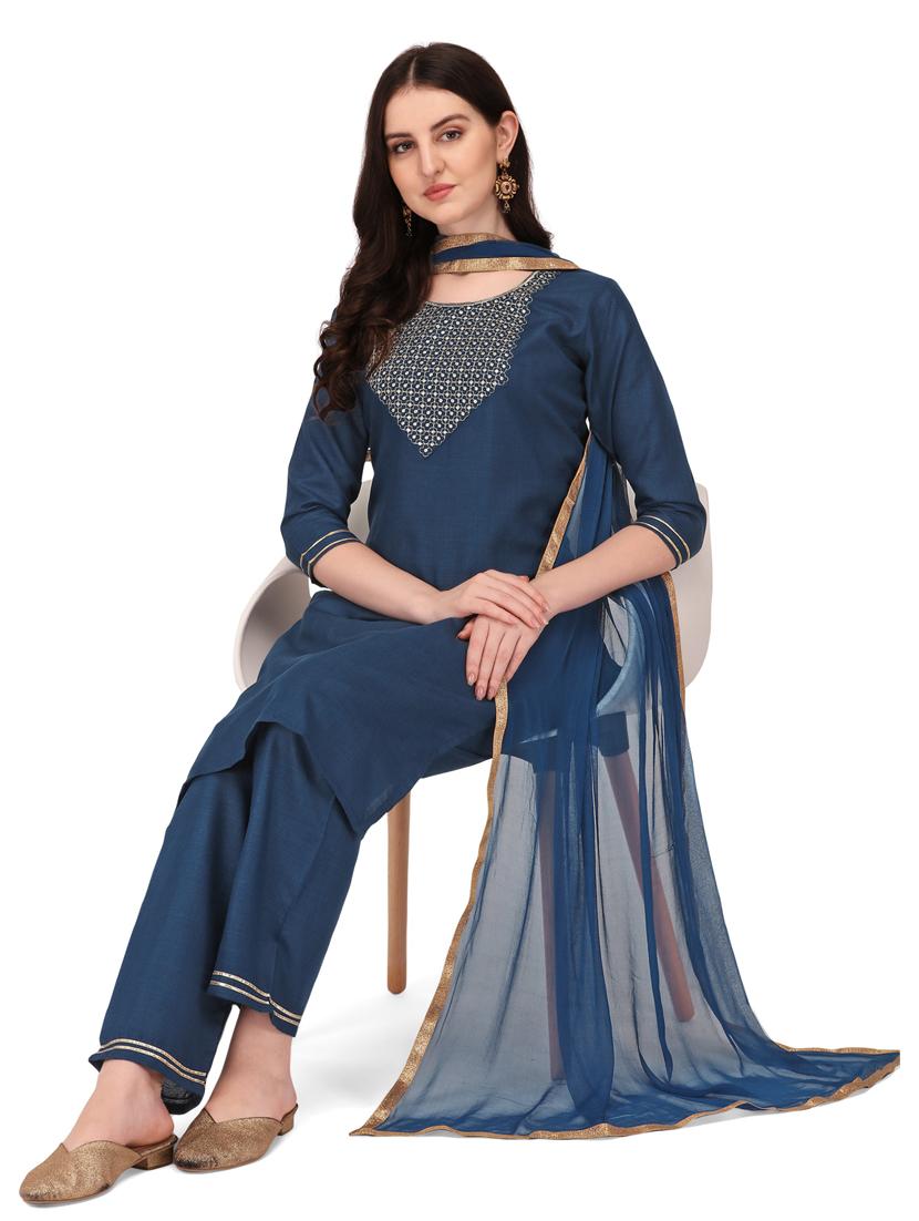teal colored kurta dupatta set - 20304882 -  Standard Image - 1