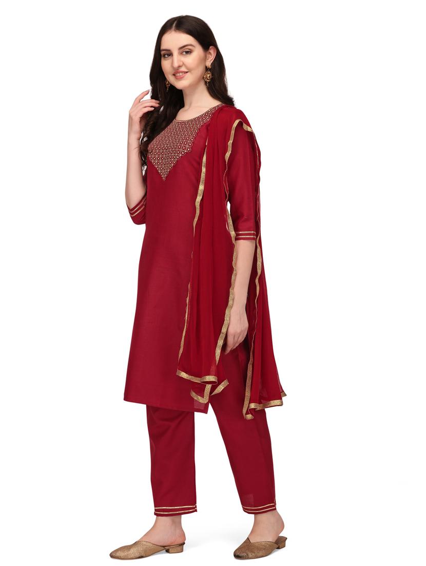 red colored kurta dupatta set - 20304883 -  Standard Image - 1