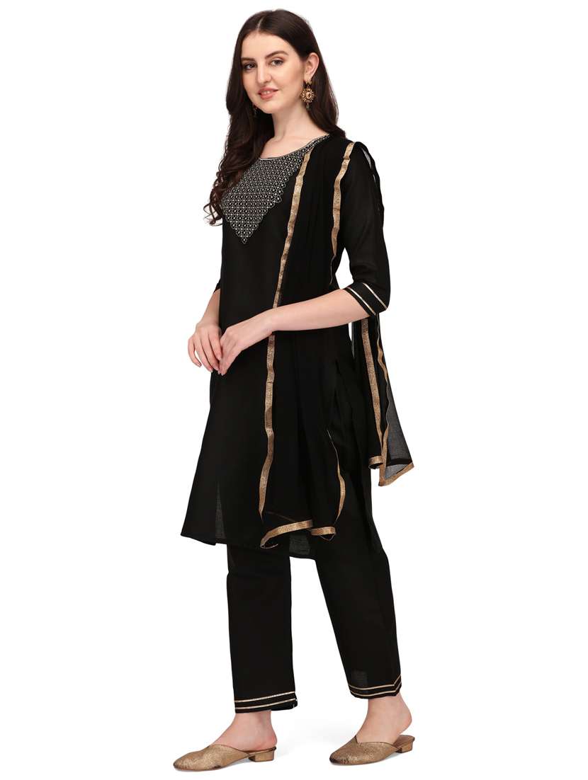 black colored kurta dupatta set - 20304884 -  Standard Image - 1