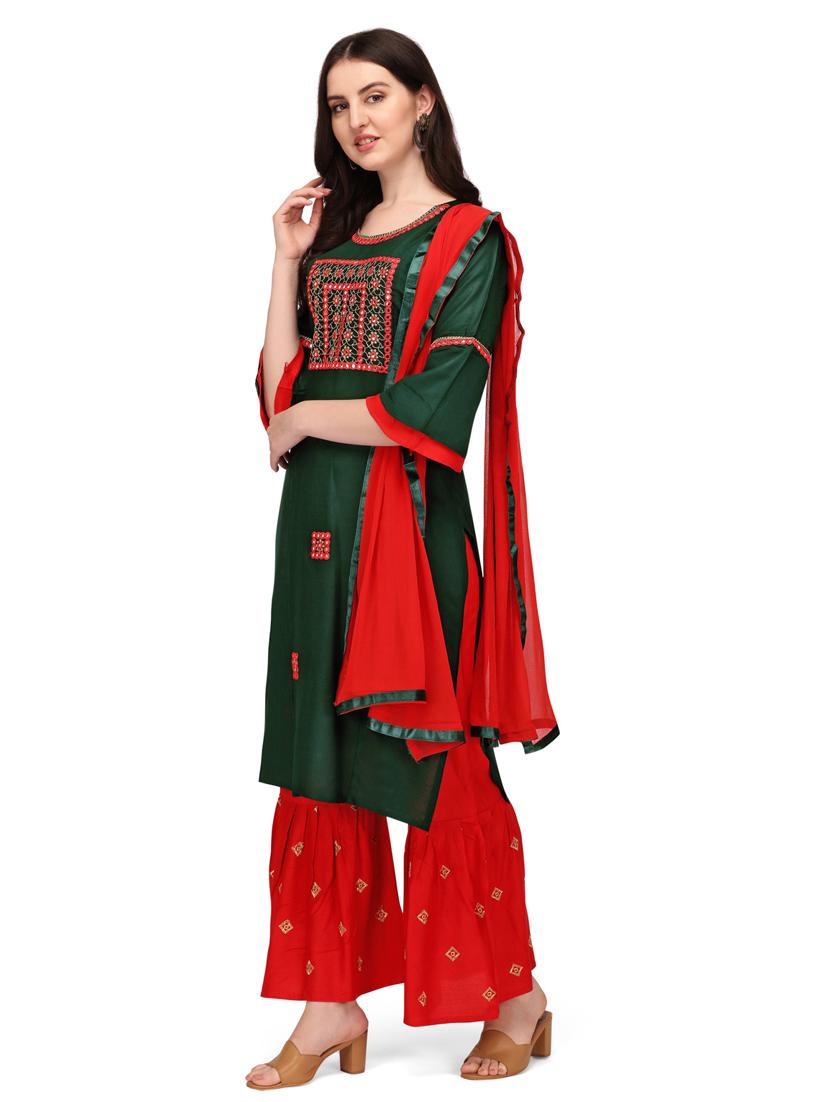 bottle green colored kurta sharara set - 20304888 -  Standard Image - 1