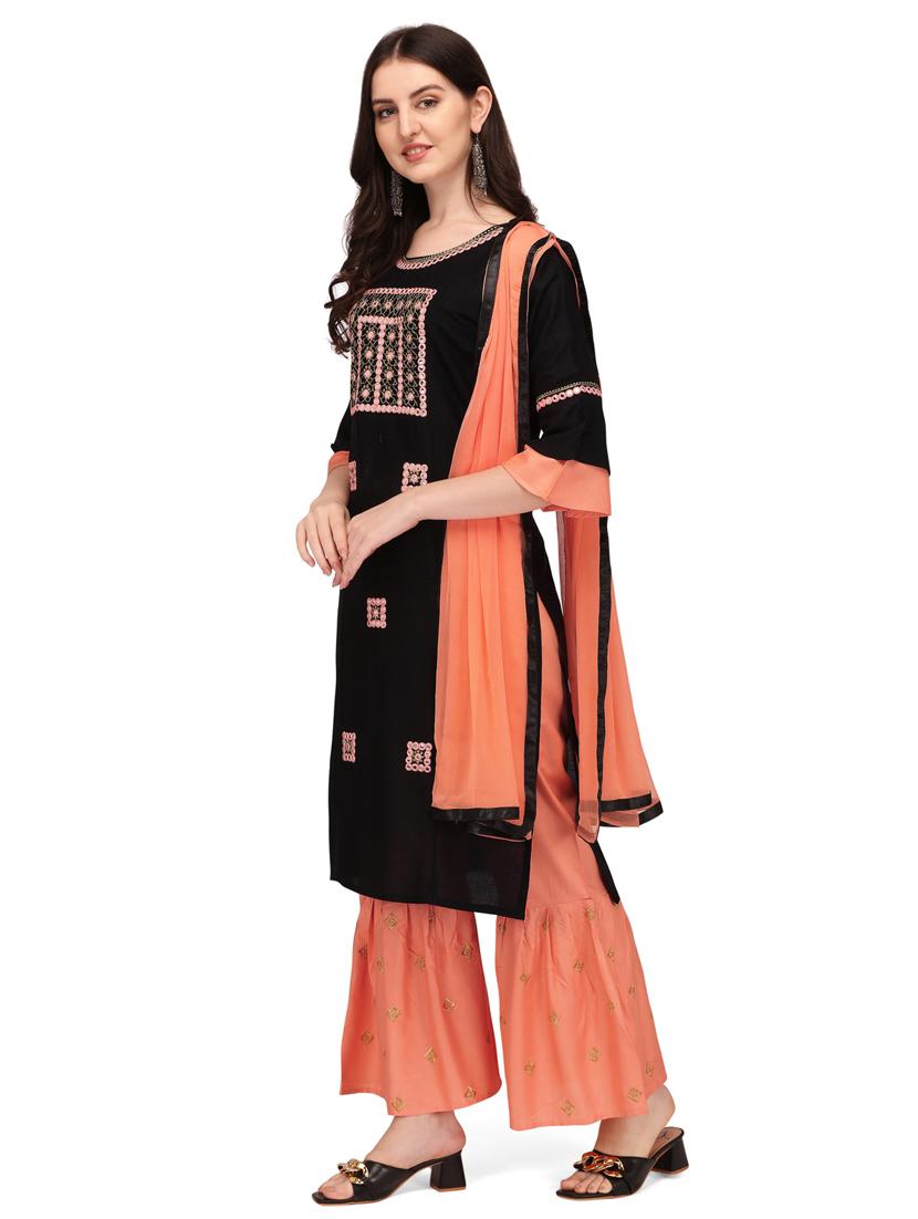 black colored kurta sharara set - 20304890 -  Standard Image - 1