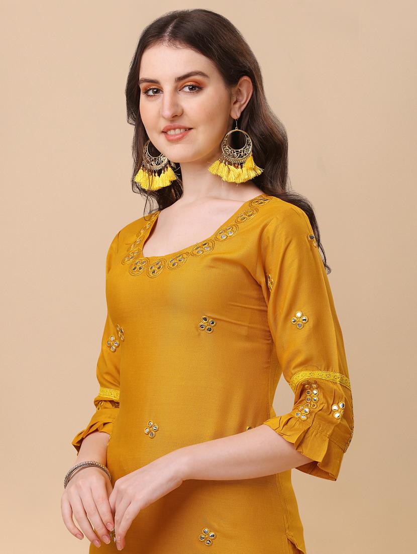 yellow colored kurta pant set - 20304907 - Standard Image - 4