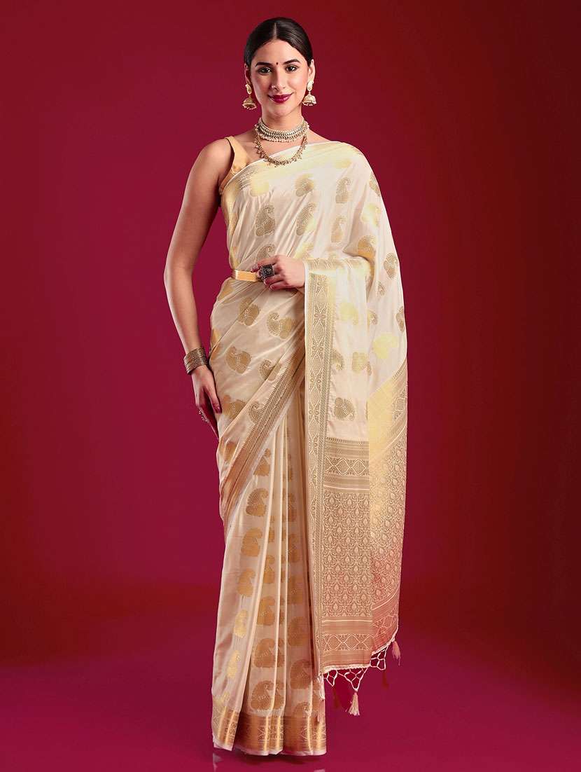 women's self design beige colored saree with blouse