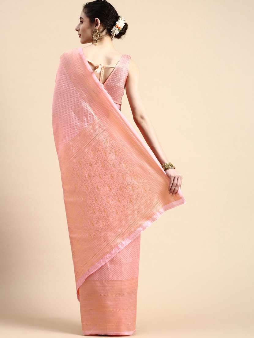 women's self design peach colored saree with blouse - 20305507 -  Standard Image - 1
