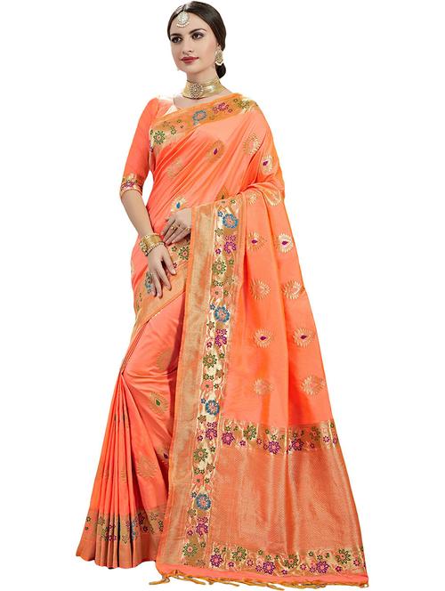 women's self design coral colored saree with blouse - 20305892 - Standard Image - 0