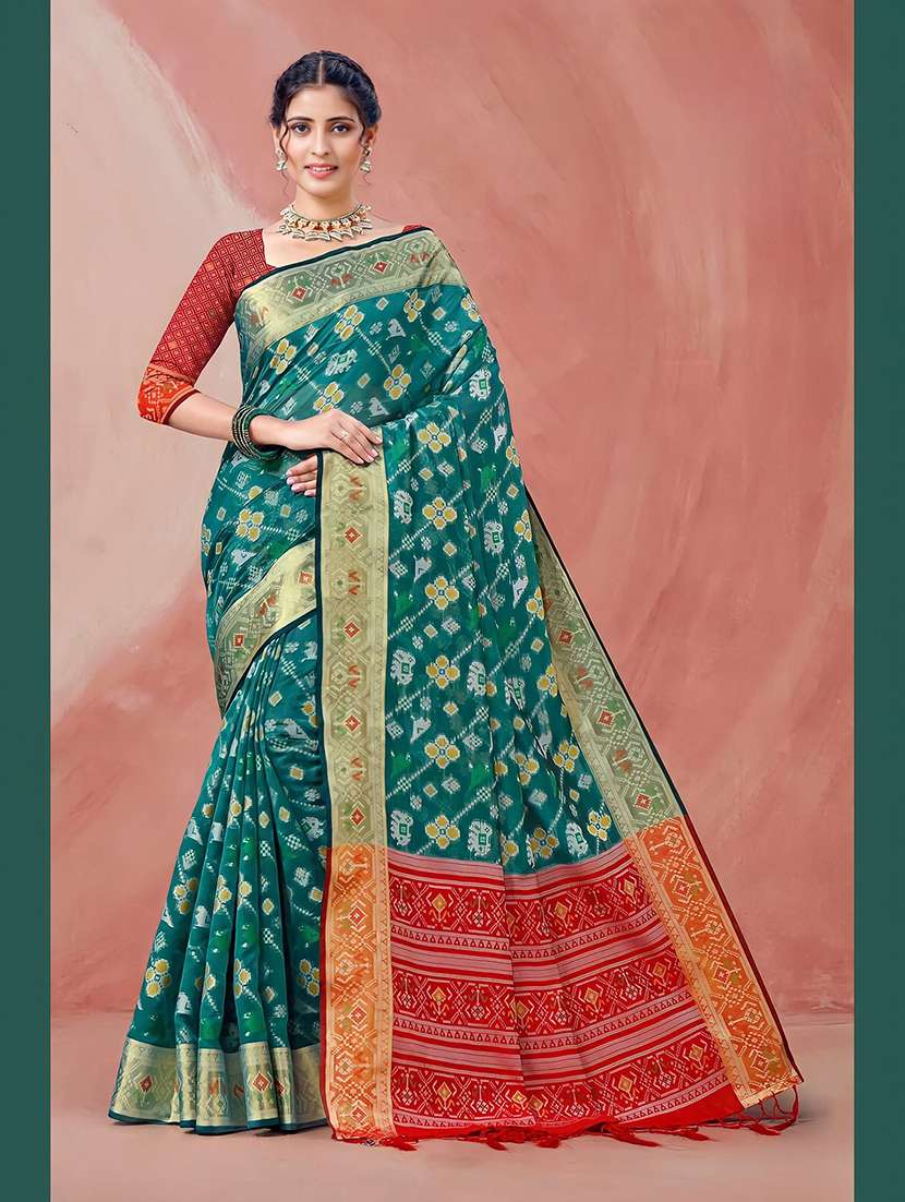 women's self design turquoise colored saree with blouse