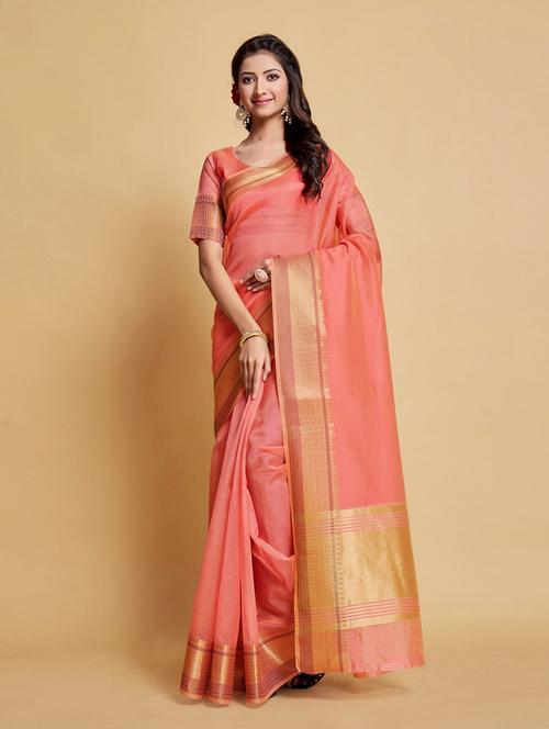 women's self design peach colored saree with blouse - 20305905 - Standard Image - 0