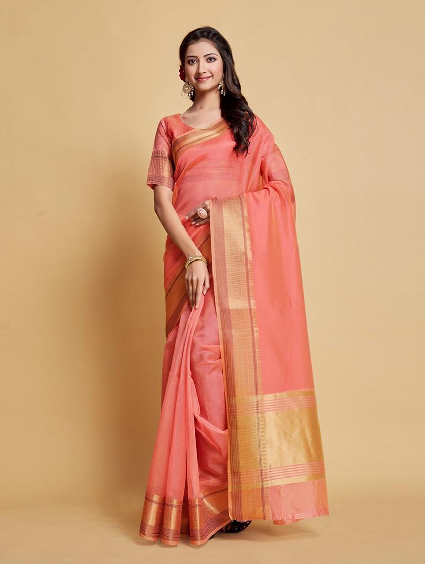 women's self design peach colored saree with blouse - 20305905 - Zoom Image - 0